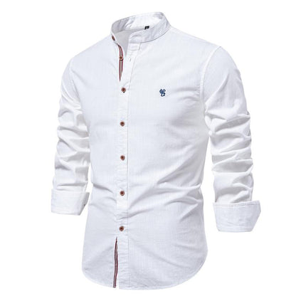 Men's Casual Long-Sleeved Shirt | Cotton Linen Blend | Solid Colors | Button-Down Collar | Comfortable & Breathable | Versatile Spring & Summer Style | Available in White, Navy, Black, Grey, Olive