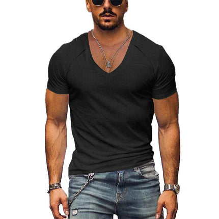 Men's Waffle Knit T-Shirt | V-Neck Pullover | Slim Fit | Breathable & Soft Fabric | Casual & Dressy | Easy Match with Jeans or Pants | Versatile Summer Wardrobe Essential | Machine Washable