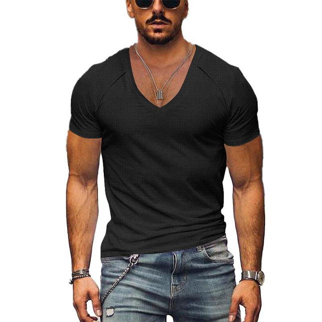 Men's Waffle Knit T-Shirt | V-Neck Pullover | Slim Fit | Breathable & Soft Fabric | Casual & Dressy | Easy Match with Jeans or Pants | Versatile Summer Wardrobe Essential | Machine Washable