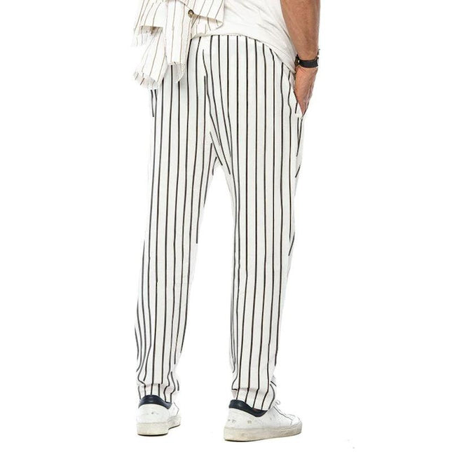 Men's Cotton Linen Trousers | Vertical Striped Casual Pants | Relaxed Fit | Trendy Fashion | Comfortable Waist | Versatile Everyday Wear | Breathable Summer Bottoms | Durable Craftsmanship | Multiple Sizes Available
