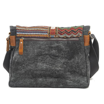 Men's Canvas Shoulder Bag | Retro Ethnic Pattern | Durable Fabric | Adjustable Strap | Multiple Compartments | Vibrant Design | Casual & Travel Use | Secure Closures | Lightweight & Compact