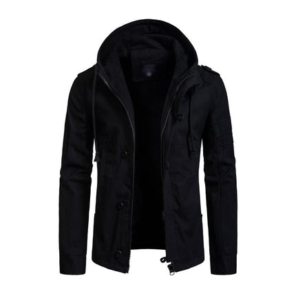 Men's Cargo Jacket | Washed Cotton | Hooded | Slim Fit | Patchwork Design | Casual Outerwear | Functional Pockets | Adjustable Hood | Stylish Streetwear | Rugged & Durable | Versatile Layering