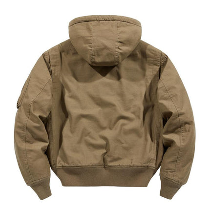 Men's Cotton Hooded Bomber Jacket | Casual Loose Fit | Zipper Closure | Adjustable Hood | Ribbed Cuffs | Breathable Fabric | Functional Pockets | Lightweight Outerwear