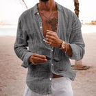 Men's Breathable Long Sleeve Shirt | Cotton Linen Blend | Solid Color | Lapel Collar | Casual Comfort | Easy Care | Versatile Style