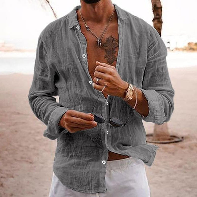 Men's Breathable Long Sleeve Shirt | Cotton Linen Blend | Solid Color | Lapel Collar | Casual Comfort | Easy Care | Versatile Style