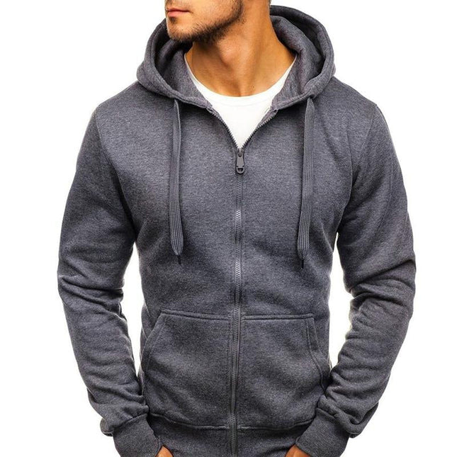 Men's Zip Hooded Sweatshirt | Solid Color | Drawstring | Relaxed Fit | Breathable Fabric | Full Zip Front | Front Pockets | Casual Activewear