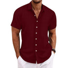 Men's Cotton Linen Blend Shirt | Stripe Print | Loose Short Sleeve | Lapel Collar | Breathable Fabric | Casual Dress Shirt