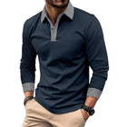 Men's Modern Fit Plaid Patchwork Polo Shirt | Long-Sleeve | Stylish Casual Wear