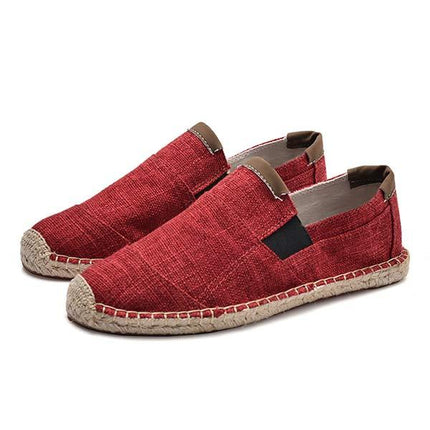 Men's Slip-On Linen Canvas Shoes | Casual Fisherman Style | Exposed Gore | Hemp Rope Sole | Comfortable Footwear