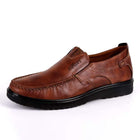 Vintage Leather Men's Business Casual Shoes | Refined Style Work Boots | Non-Slip Sole | Easy Entry Elastic | Traditional Sewing