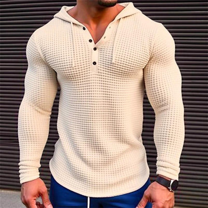 Men's Casual Waffle Knit Hoodie | Solid Color Long Sleeve Top | Comfortable Regular Fit | Versatile Year-Round Wear | High-Quality Breathable Fabric