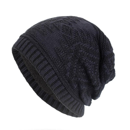 Men's Winter Fleece Lined Knitted Hat | Acrylic Geometric Pattern | Casual Plush Warmth | Autumn and Winter Accessories | Cozy Headwear