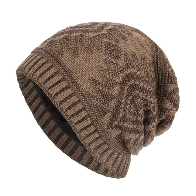 Men's Winter Fleece Lined Knitted Hat | Acrylic Geometric Pattern | Casual Plush Warmth | Autumn and Winter Accessories | Cozy Headwear