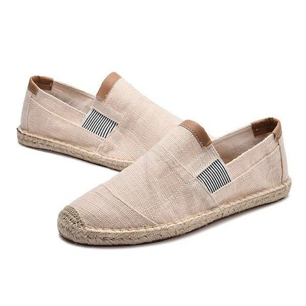 Men's Slip-On Linen Canvas Shoes | Casual Fisherman Style | Exposed Gore | Hemp Rope Sole | Comfortable Footwear