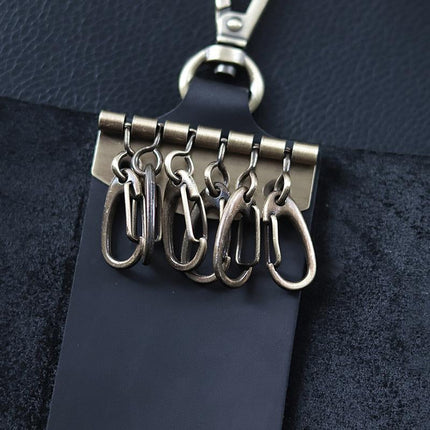 Cowhide Key Case for Men | Retro Casual Style | Waist Hanging Design | Button Closure | Short Length | Hook Element | Plain Pattern