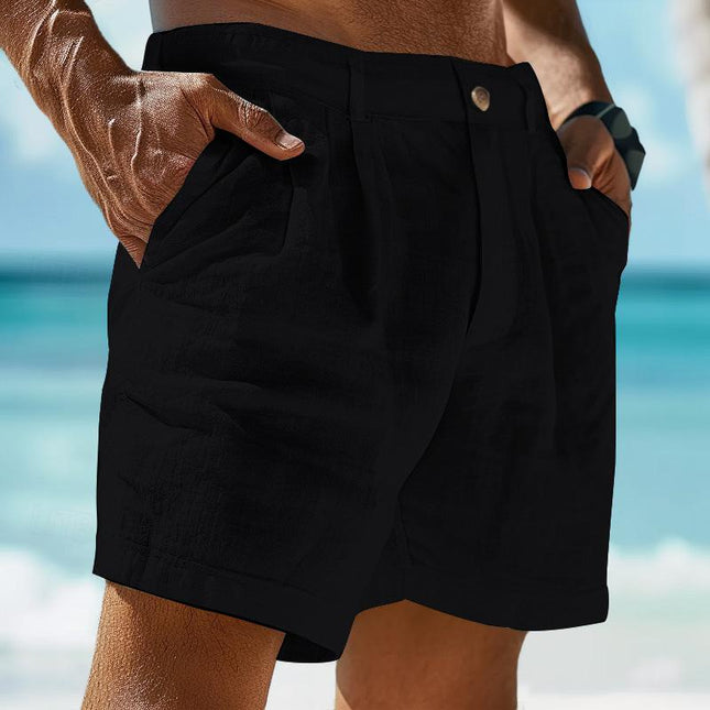 Men's Linen Summer Shorts | Solid Color Beachwear | Versatile Casual Shorts | Breathable Lightweight Fabric | Elastic Waistband with Drawstring | Mid-Thigh Length | Available in Multiple Colors and Sizes