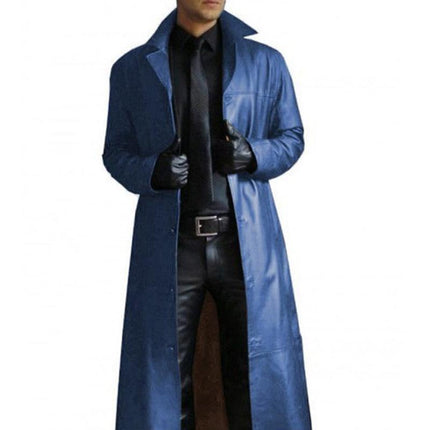 Men's Leather Trench Coat | Vintage Solid Color | Tailored Long Lapel | Classic Elegant Outerwear | Durable Timeless Design for Fall & Winter | Versatile Formal & Casual Wear | Warm Stylish Jacket