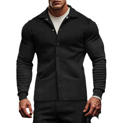 Men's Twill Fabric Lapel Collar Long Sleeve Shirt Jacket | Single Breasted Casual Outerwear | Relaxed Fit with Buttoned Cuffs and Functional Pockets | Versatile Layering Piece for Transitional Seasons