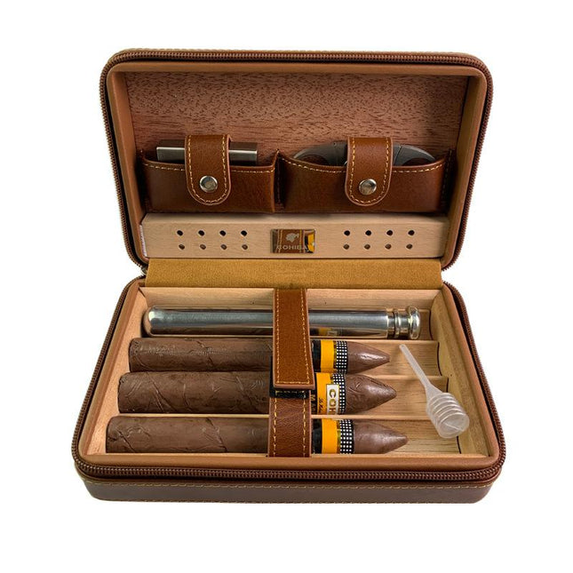 Men's Portable Cigar Humidor | Leather Travel Case with Built-in Humidity Control | Compact Luxury Storage for Cigars | Premium Quality | Secure Zipper | Stylish Design for Travel & Home | Ideal Gift for Cigar Lovers