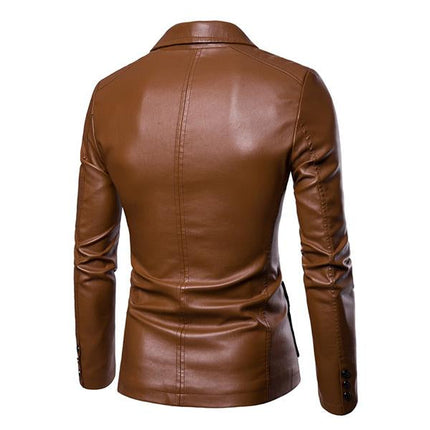 Men's Vintage Style Blazer | Two Button PU Leather Jacket | Slim Fit | Single Breasted | Classic Lapel | Stylish Outerwear | Fashion Forward | High Quality Craftsmanship | Versatile & Durable
