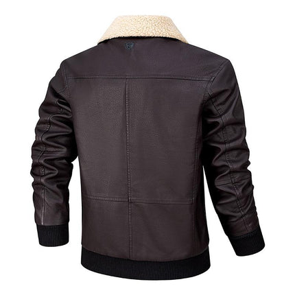 Men's Leather Jacket | Casual Plush Lapel Coat | Soft Leather Outerwear | Regular Fit | Hip-Length | Plush Collar Warmth | Solid Color Design | Versatile for Fall & Winter | Long Sleeves | Chic Rugged Look