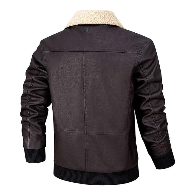 Men's Leather Jacket | Casual Plush Lapel Coat | Soft Leather Outerwear | Regular Fit | Hip-Length | Plush Collar Warmth | Solid Color Design | Versatile for Fall & Winter | Long Sleeves | Chic Rugged Look