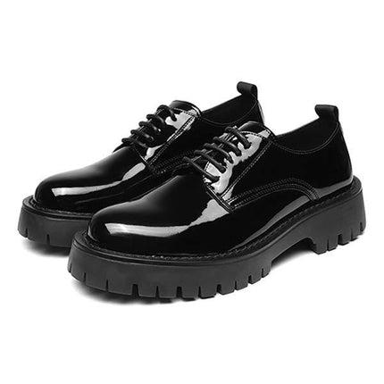 Men's Platform Lace Up Dress Shoes | Patent Leather Upper | Stylish Toe Oxfords | Blind Eyelets | Leather Linings | Durable Rubber Sole