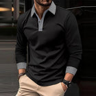 Men's Modern Fit Plaid Patchwork Polo Shirt | Long-Sleeve | Stylish Casual Wear