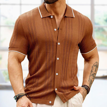 Men's Lapel Polo Shirt | Contrast Color Sweater Fabric | Single-Breasted Design | Casual Comfort | Versatile Styling | Smart Look | Classic & Vibrant Colors | Available in Multiple Sizes