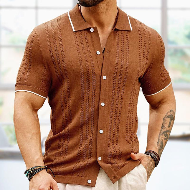 Men's Lapel Polo Shirt | Contrast Color Sweater Fabric | Single-Breasted Design | Casual Comfort | Versatile Styling | Smart Look | Classic & Vibrant Colors | Available in Multiple Sizes