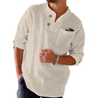 Men's Long Sleeve Shirt | Cotton Linen Blend | Casual Loose Fit | Solid Color | Roll-Up Sleeves | Breathable Comfortable Wear | Versatile for Casual or Semi-Formal | Sustainable Eco-Friendly