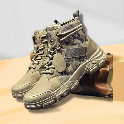 Men's Vintage Camouflage High-Top Ankle Boots | Lace-Up Closure | Slip-Resistant Rubber Sole | Durable Military Style | Comfortable Inner Lining | Sturdy and Rugged | Perfect for Casual and Formal Wear