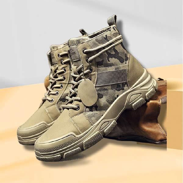 Men's Vintage Camouflage High-Top Ankle Boots | Lace-Up Closure | Slip-Resistant Rubber Sole | Durable Military Style | Comfortable Inner Lining | Sturdy and Rugged | Perfect for Casual and Formal Wear