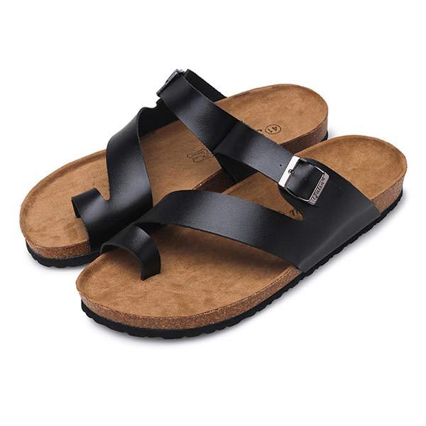 Men's Beach Flip-Flops | Soft Leather Upper | Cork Midsole Support | Comfortable EVA Outsole | Casual Summer Sandals