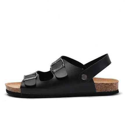 Men's Open Toe Casual Sandals | Soft Leather Upper | Cork Midsole for Comfort | Durable EVA Outsole | Ideal for Summer Activities | Beach Pool Party Ready
