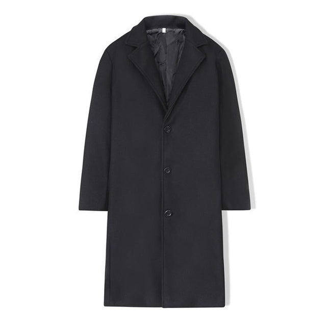 Men's Slim-Fit Long Trench Coat | British Style Outerwear | Classic Lapel Collar | All-Season Jacket | Black Grey Beige | Tailored Formal Look | Elegant Men's Coat | High-Quality Material