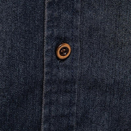 Men's Vintage Washed Denim Shirt | Distressed Lapel Design | Long Sleeve | Indigo Blue | Casual & Semi-Formal Versatility | Soft Cotton Fabric | Sizes S-2XL | Machine Washable