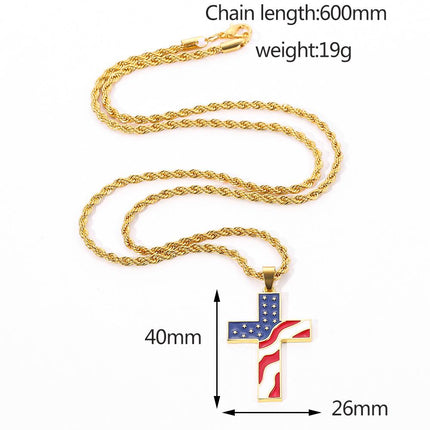 Vintage American Flag Necklace | Patriotic Jewelry | Cross Pendant | Casual Style | Unisex Fashion Accessory