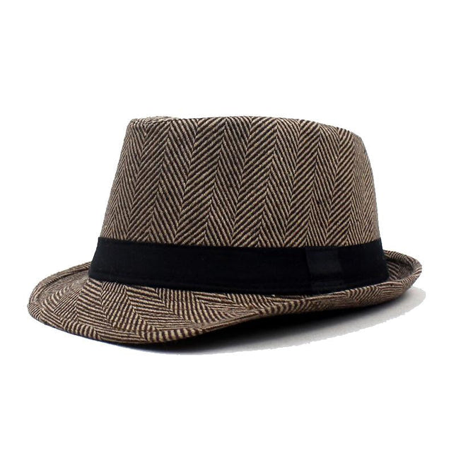 Vintage Striped Cotton Hat | Flat Top Curved Brim | Decorative Ribbon | All Season Casual Men's Accessory