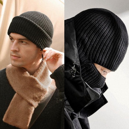 Men's Windproof Cold-Proof Warm Knitted Hat | Integrated Headgear Mask | Winter Outdoor Protection | Soft Stretchy Fabric | Breathable Comfortable Fit | Stylish Versatile Beanie | Neck Ear Coverage
