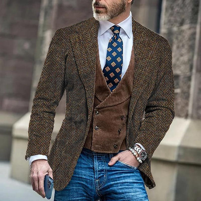 Men's Vintage Herringbone Blazer | Single-breasted | Classic Pattern | Premium Fabric | Timeless Color | Functional Pockets | Versatile Style | Tailored Fit | Elegant Outerwear