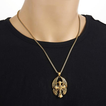 Vintage Casual Necklace | Cross Wings Pendant | Fashion Jewelry | Unique Gift Accessory | Men's and Women's Necklace | Silver Tone | Casual Style | Versatile Accessories