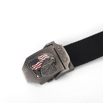 Men's Patriotic Canvas Belt | USA Eagle Flag Design | Automatic Smooth Buckle | Durable Everyday Accessory | Adjustable Fit | Casual to Semi-Formal Use | High-Quality Craftsmanship | Stylish & Comfortable