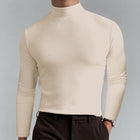Men's Long Sleeve T-Shirt | High Neck | Solid Color | Fitted Cut | Casual Wear | Breathable Fabric | Versatile Styling | Suitable for Fall Winter | Modern Silhouette | Comfortable Everyday Top