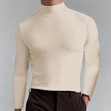 Men's Long Sleeve T-Shirt | High Neck | Solid Color | Fitted Cut | Casual Wear | Breathable Fabric | Versatile Styling | Suitable for Fall Winter | Modern Silhouette | Comfortable Everyday Top