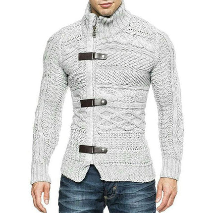 Men's Cable Knit Slim Cardigan | Stand Collar | Zipper Closure | Soft Breathable Fabric | Stylish Pockets | Comfortable Fit | Versatile Layering | Multiple Colors | Perfect for Casual & Semi-Formal | Easy Care