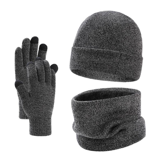 Men's Winter Knitted Set | Plus Velvet Hat Scarf Gloves | Warm & Cozy Fashion Accessories | 3-Piece Color Coordinated Set | Soft Velvet Lining | Durable & Stylish Winter Essentials