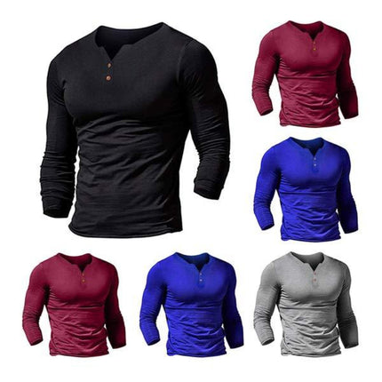 Men's Solid Color V Neck Long Sleeve T-Shirt | Slim Fit | Polyester | Sports & Leisure Shirt | Soft & Breathable | Machine Washable | Standard Thickness | Ideal for Fitness, Running, Training & Daily Wear