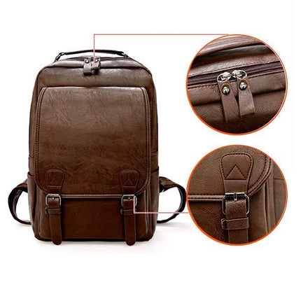 Vintage Leather Backpack | Large Capacity | Multifunctional Business Bag | Zip Flap Design