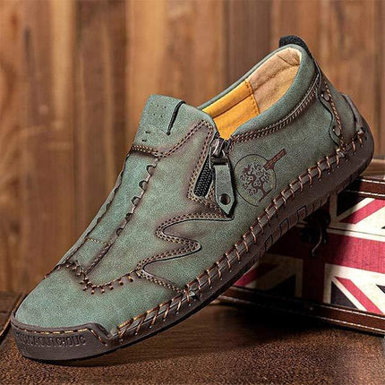 Men's Vintage Leather Loafers | Casual Comfort Shoes | Cushioned Footbed | Flexible Rubber Outsole | Easy Slip-On | Medium Width